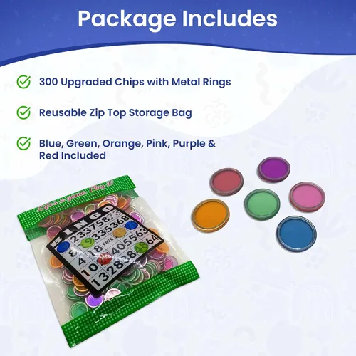 Miniatura 2 de MR CHIPS Fichas de bingo magnéticas con anillo de metal de 3/4 pulgadas, 300 piezas mejoradas transparentes surtidas, disponibles en 7 colores, una