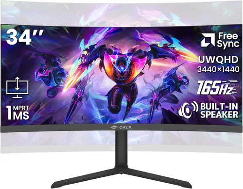 Miniatura 12 de CRUA Monitor curvo para juegos de 24 pulgadas, monitor de computadora de 165 Hz/200 Hz, FHD 1920 x 1080, 120% sRGB, AMD FreeSync, filtro de luz