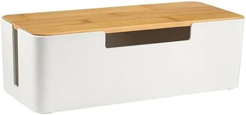 Miniatura 6 de Caja organizadora de cables ABS con tapa de madera, caja de organización de cables para regletas de alimentación o protectores de sobretensión, caja