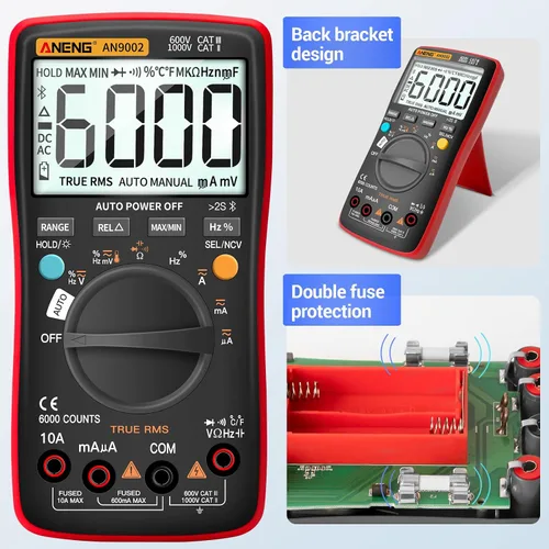 Miniatura 7 de ANENG - Multímetro digital con Bluetooth, probador auto-rango TRMS 6000 conteos, ohmímetro para voltaje AC/DC, corriente, resistencia, continuidad