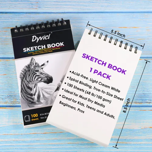 Miniatura 2 de Dyvicl Cuaderno de bocetos de 5.5 x 8.5 pulgadas, 68 lb/100 GSM, 100 hojas, bloc de bocetos en espiral, papel de dibujo sin ácido para artistas