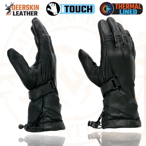 Miniatura 3 de Milwaukee Leather MG7518 - Guantes para hombre de piel de ciervo negros para motocicleta con tecnología táctil i-Touch