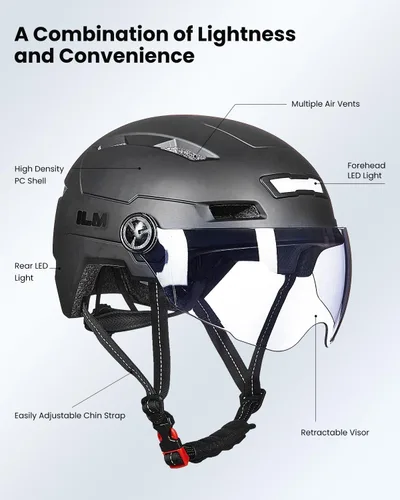 Miniatura 6 de ILM Casco de Bicicleta para Adultos con Luz LED Frontal y Trasera Recargable por USB Cascos de Bicicleta de Montaña y Carretera para Hombres