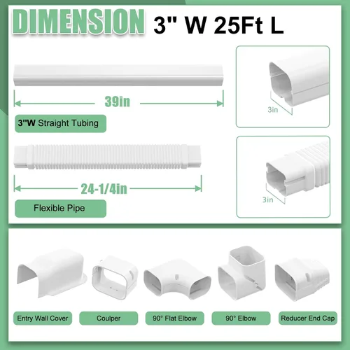 Miniatura 2 de Juego de mini línea dividida de 3 pulgadas de ancho y 25 pies de largo, kit de cubierta decorativa de PVC para aire acondicionado mini split sin