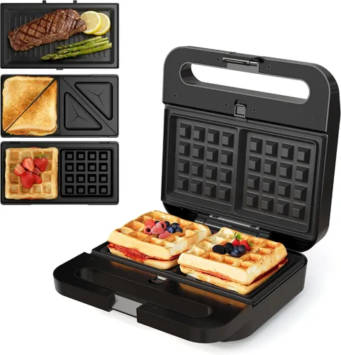 Miniatura 9 de Sunvivi Sandwich Maker Panini Press: waflera con placas extraíbles, prensa para sándwiches 3 en 1 con placas antiadherentes, luces indicadoras