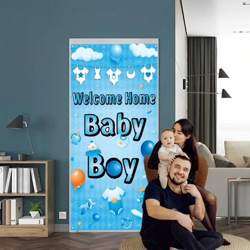 Miniatura 5 de Labakita Cartel de bienvenida a casa para puerta de bebé, cartel con texto en inglés "It's a Boy Welcome Baby Boy", decoración de baby shower