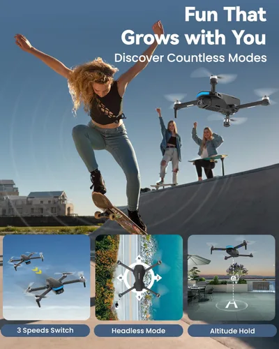 Miniatura 4 de SIMREX Dron GPS con cámara para adultos 4K, drones de motor sin escobillas para principiantes, WiFi FPV 5G plegable, retorno automático, flujo Negro