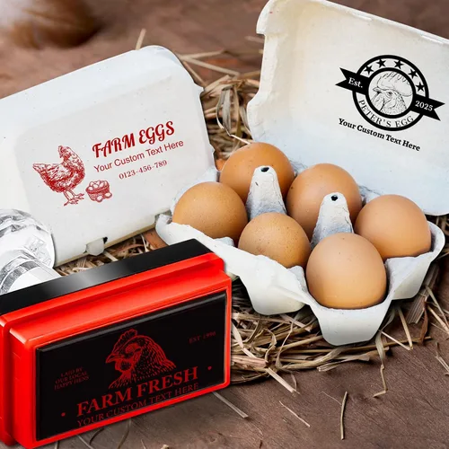 Miniatura 5 de Sello personalizado de cartón de huevos frescos de granja, sellos autoentintados personalizados para gallineros de granja