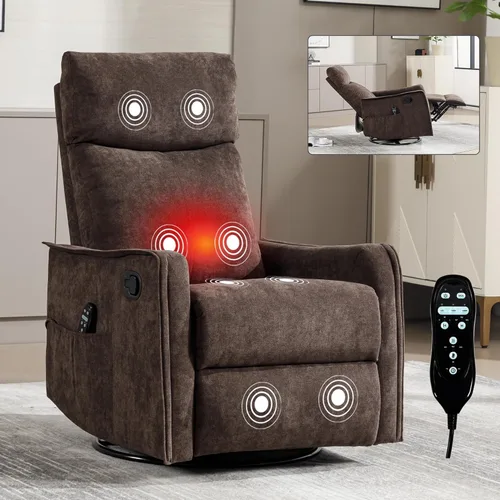 Miniatura 20 de Recliner Chair, Swivel Fabric Massage Rocker Recliner Chair for Adults, Manual Nursery Chair Glider Recliner with Massage and Heat for Living Room