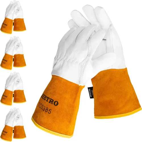 Miniatura 9 de BEETRO Guantes de trabajo 1 par, cuero de vaca dividido resistente al calor/fuego para soldadura Tig, guante para BBQ/almacén/trabajo pesado/manejo