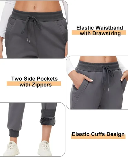 Miniatura 2 de MOUEEY Pantalones deportivos súper cálidos con forro de sherpa para mujer, pantalones deportivos de forro polar con bolsillos con cremallera