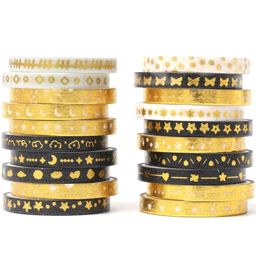Miniatura 4 de Juego de Cinta Washi Dorada Delgada con Impresión Básica de Lámina, Cintas de Enmascarar Decorativas para Artes, Manualidades DIY, Diarios, Naranja