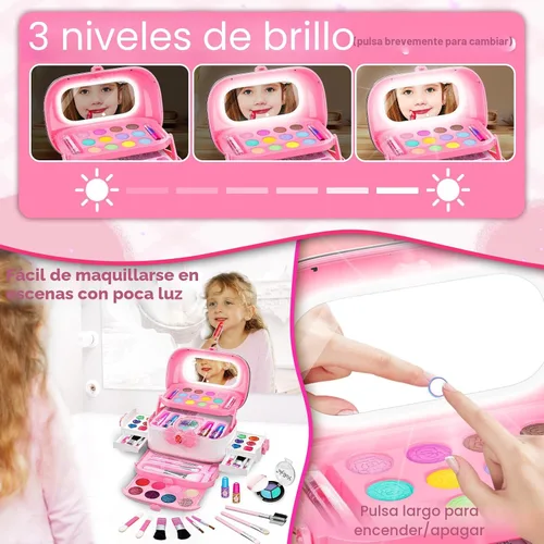 Miniatura 3 de 58Pcs Kit de maquillaje para niños para niña - Juego de cosméticos lavables reales con espejo iluminado - Juegos de maquillaje para niñas
