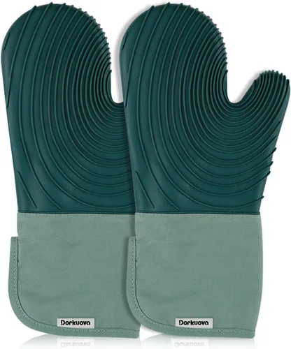 Paquete de guantes de silicona para horno, guantes forrados de algodón, sin BPA, guantes largos de cocina y salvamanteles, guantes de silicona para