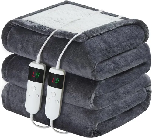 Miniatura 10 de Manta térmica eléctrica de 50 x 60 pulgadas, manta eléctrica de franela suave y sherpa con 10 niveles de calefacción, se apaga automáticamente