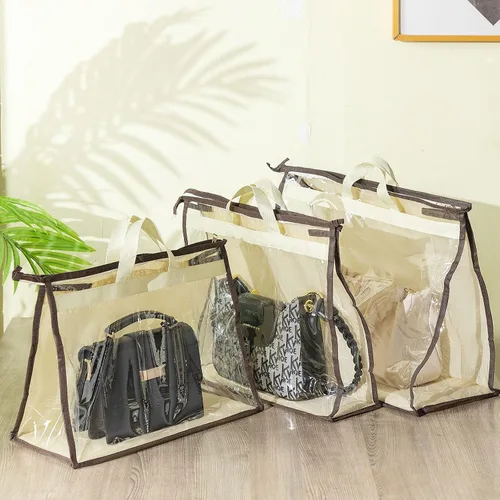 Miniatura 4 de Paquete de 16 organizadores transparentes de almacenamiento para bolsos con 16 ganchos en S de acero inoxidable, 4 tamaños surtidos, bolsas
