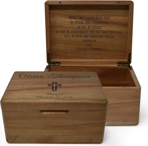 Miniatura 88 de Caja de madera grabada personalizada grande – Caja de recuerdo de madera de acacia con mensaje oculto personalizado, cajas de memoria de nogal
