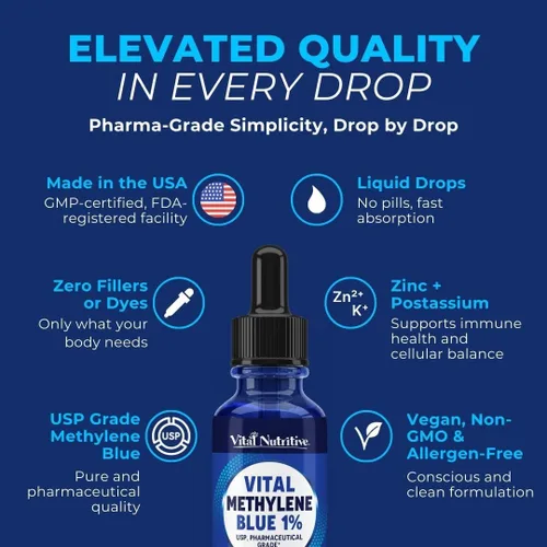 Miniatura 3 de Vital Methylene Blue Drops 1% - Grado farmacéutico azul de metileno para humanos, apoya la energía celular y la función cognitiva, vegano, sin OMG