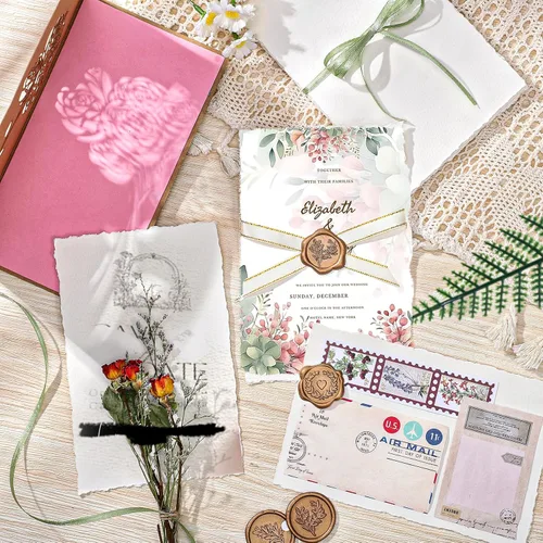 Miniatura 5 de 50 hojas de papel con borde irregular 4 x 6 pulgadas, 160 g/m² Papel hecho a mano, papel para acuarela rugoso/texturizado para invitaciones de boda