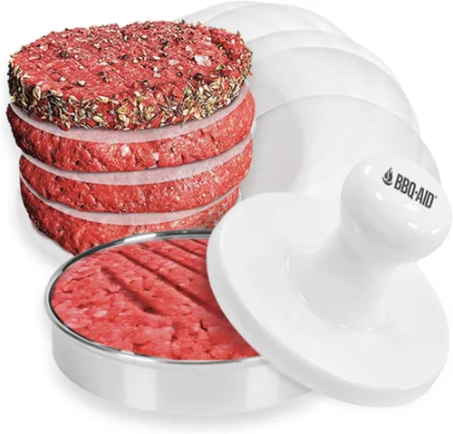 BBQ-Aid Prensa de Hamburguesas de Porcelana de 5"- Aplastador de Hamburguesas Redondo para Asar Uniformemente, Hamburguesas Rellenas- Prensador de