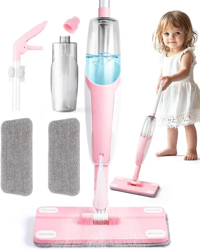 Miniatura 14 de Juego de juguetes de limpieza para niños, mini trapeador de aerosol rosa, juguetes Montessori, herramienta de limpieza para niños pequeños
