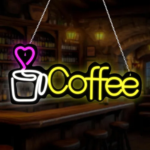 Letrero de neón de café con luces LED para negocios, regulable, 5 V, alimentado por USB, para decoración de pared, letrero de luz LED para club,