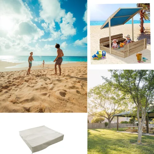 Miniatura 5 de Cubierta para caja de arena, cubierta impermeable y protección solar, 420D resistente funda protectora cuadrada con cordón, caqui, 60 x 60 x 8
