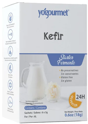 Yogourmet Kefir Starter (paquete de 6) - Haz kéfir en casa - Cultura de iniciación - Todo natural, sin gluten, kosher, Halal - 0.11 oz de sobres