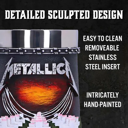 Miniatura 4 de Nemesis Now Metallica Master of Puppets Jarra, Resina Pintada a Mano, Arte de Álbum de Metal Oficialmente Licenciado, Inserción de Acero Inoxidable