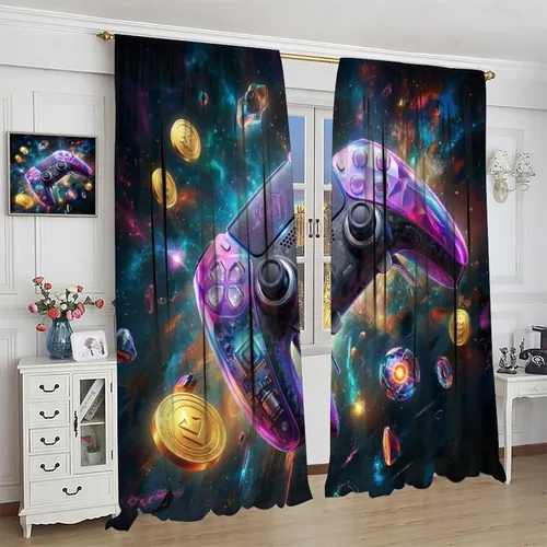 Miniatura 7 de Cortinas de juego Cool Space Galaxy Game Controller Tech Circuit Board Cosmic Rod Pocket Tratamientos de ventana para niños, dormitorio, habitación