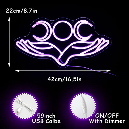 Miniatura 3 de Letrero de neón de mano a luna con luz de neón para decoración de pared, 16.5 x 8.6 pulgadas, letrero de neón lunar para habitación de niños, cueva