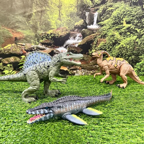 EKU Juguetes de Dinosaurio Chomp Action Mosasaurus Spinosaurus Toy, Cabeza Móvil Movimiento de Ataque Parasaurolophus Figuras de Acción Realistas de