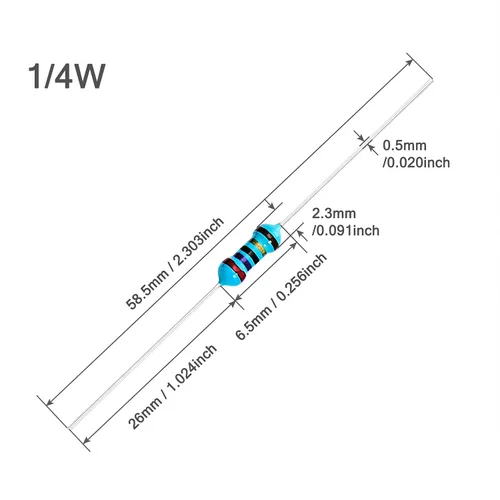 Miniatura 2 de Chanzon 100 piezas 1 Ω ohm Resistencia 1/4 W (0.25 W) Resistencia fija de película metálica 0.01 ±1% Tolerancia 1R MF Resistencias de agujero