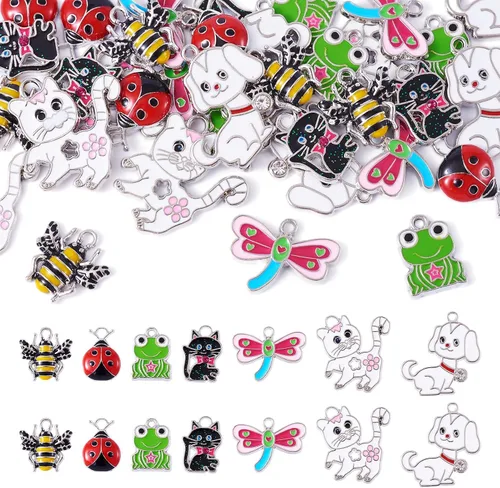 Miniatura 21 de Craftdady Encantos colgantes esmaltados con dijes de alimentos, animales, flores, encantos bonitos, dijes de frutas de metal colorido, ornamento