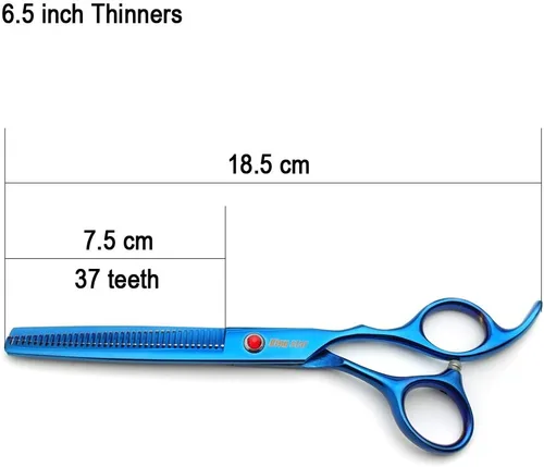 Miniatura 8 de KINGSTAR Juego de tijeras profesionales de aseo de mascotas de 7.0 pulgadas, color azul titanio, tijeras rectas, adelgazantes y curvas, juego de 4