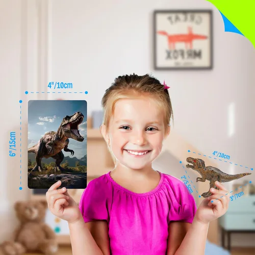 Miniatura 3 de SpriteGru 12 piezas de figuras de dinosaurios con 12 tarjetas de presentación, figuras de dinosaurios portátiles Montessori, juguetes educativos