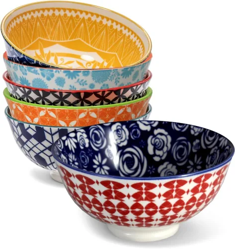 Annovero Cuencos para helados de 10 onzas, cuenco pequeño para servir salsas, aperitivos, postres, guarniciones, porcelana decorativa colorida para