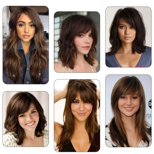 Miniatura 6 de Shinon Flequillo lateral grueso, extensiones de cabello humano real, color marrón claro