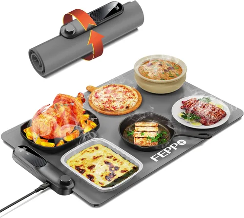 Miniatura 9 de FEPPO Tapete de calentamiento de alimentos, (XXL, 35 x 16 pulgadas), bandejas de calentamiento eléctricas para fiestas de bufés, tapete