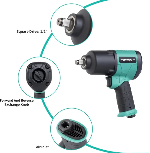 Miniatura 3 de Dotool Llave de impacto neumática de 1/2 pulgada, unidad cuadrada, resistente, 880 ft-lbs, salida de par de aflojamiento máximo, llave de impacto