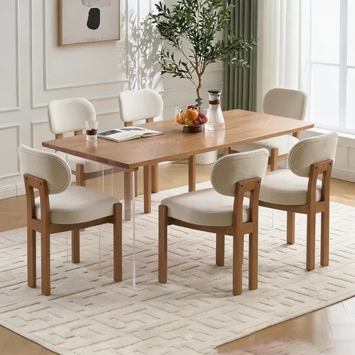Miniatura 10 de Juego de 2 sillas de comedor de madera, modernas de mediados de siglo, tapizadas de chenil, sillas de comedor con patas de madera maciza, silla