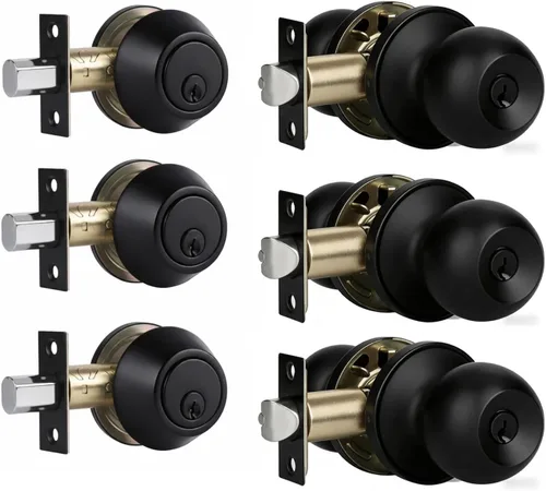 Miniatura 11 de Juego de cerradura de puerta exterior con cerrojo, cerradura de cerrojo de un solo cilindro y juego de pomos de puerta, cerraduras de puerta iguales