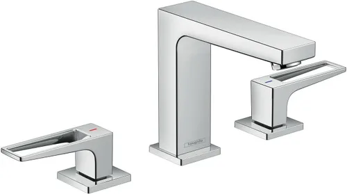 hansgrohe Metropol 74518001 - Grifo moderno para lavabo de baño de bajo flujo con 2 manijas y 3 5 pulgadas de alto, color cromado