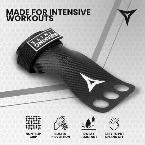 Miniatura 2 de BREAKING LIMITS Crossfit Grips - Puños de gimnasia de 3 agujeros, agarre de mano de carbono, Calleras para Crossfit, agarre de gimnasia para hombres