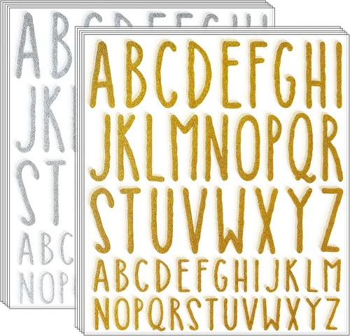 Calcomanías de letra, 10 hojas de letras autoadhesivas, letras adhesivas del alfabeto mayúscula, letras para manualidades (oro plateado, 1 pulgada,