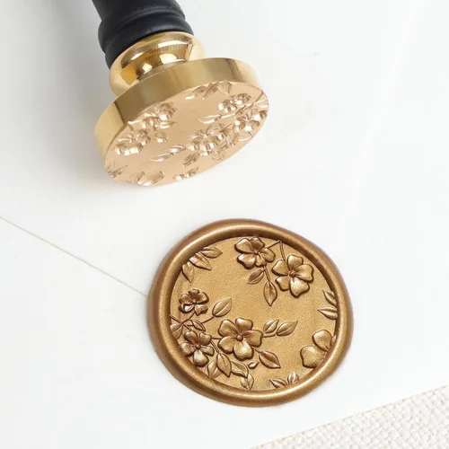 UNIQOOO Sello de Cera con Flores de Begonia - Sello de Cera Floral con Tema Botánico, Cabeza de Latón Vintage con Mango de Madera para Sobres de