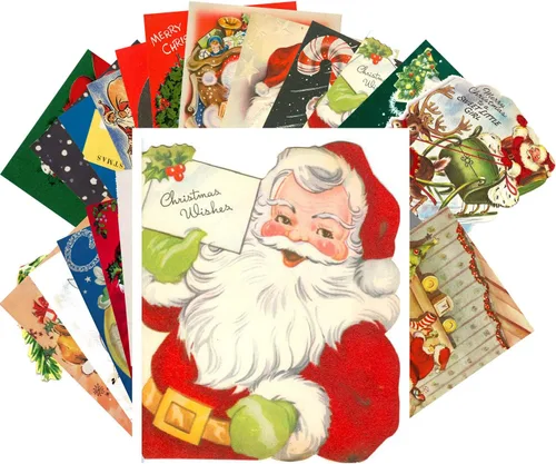 Miniatura 13 de PIXILUV Paquete de Tarjetas Postales 24 piezas - Tarjetas de Felicitación Vintage de Navidad con Santa - Reedición