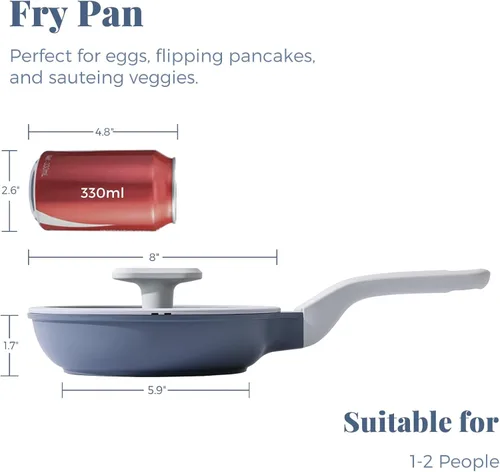 Miniatura 2 de PRICUSIS Sartén de cerámica antiadherente con tapa, sartén no tóxica, sartén para huevos saludables, sartén antiadherente para tortillas, sartén Gris