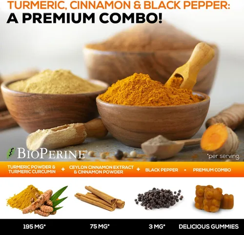 Miniatura 6 de Gomitas de suplemento de curcumina de cúrcuma, 95% de curcuminoides con jengibre de cúrcuma, pimienta negra para una mejor absorción, apoyo