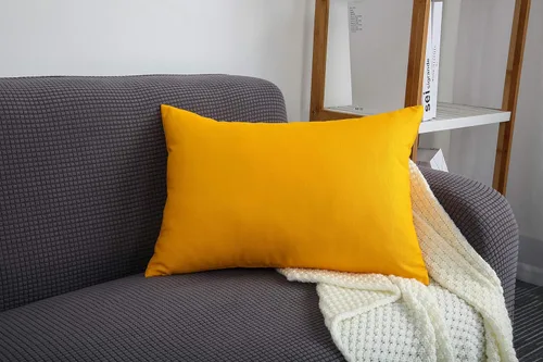 Miniatura 5 de TangDepot Fundas de cojín/almohada decorativas sólidas hechas a mano de lona 100% algodón, (12"x18", amarillo dorado)